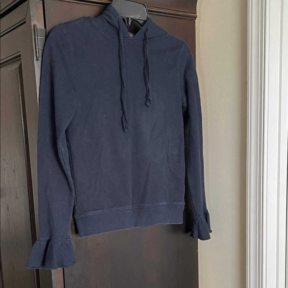 J. Crew Navy Hoodie with Ruffled Sleeves